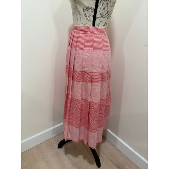 Vintage Pleated Red Striped Midi Ankle Length Skirt - Picture 3 of 11